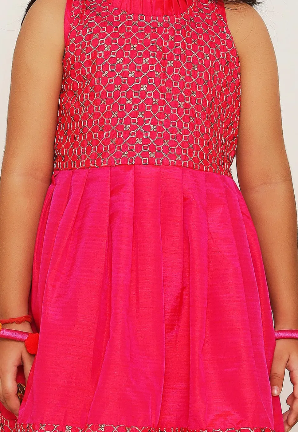 Embroidered Art Silk Aline Kurta Set in Fuchsia
