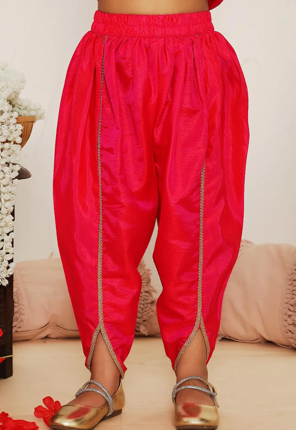 Embroidered Art Silk Aline Kurta Set in Fuchsia
