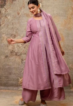 Embroidered Art Silk Anarkali Suit in Dusty Purple