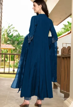 Embroidered Art Silk Anarkali Suit in Blue