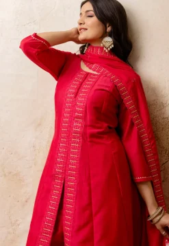 Embroidered Art Silk Anarkali Suit in Fuchsia
