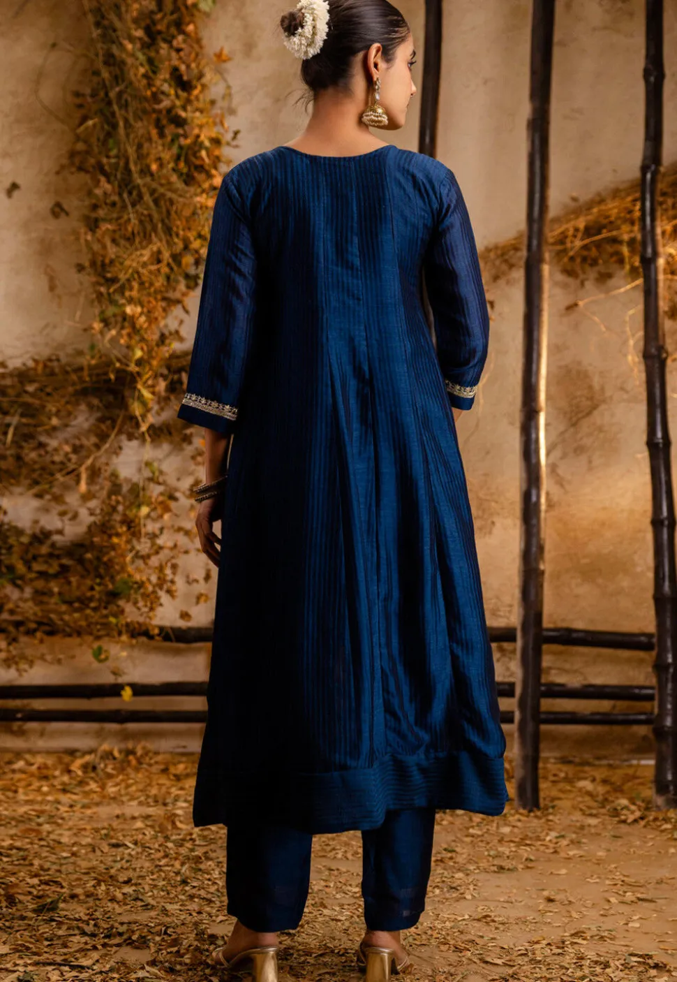 Embroidered Art Silk Anarkali Suit in Dark Blue