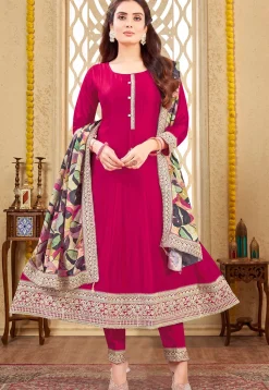 Embroidered Art Silk Anarkali Suit in Pink