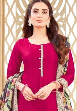 Embroidered Art Silk Anarkali Suit in Pink