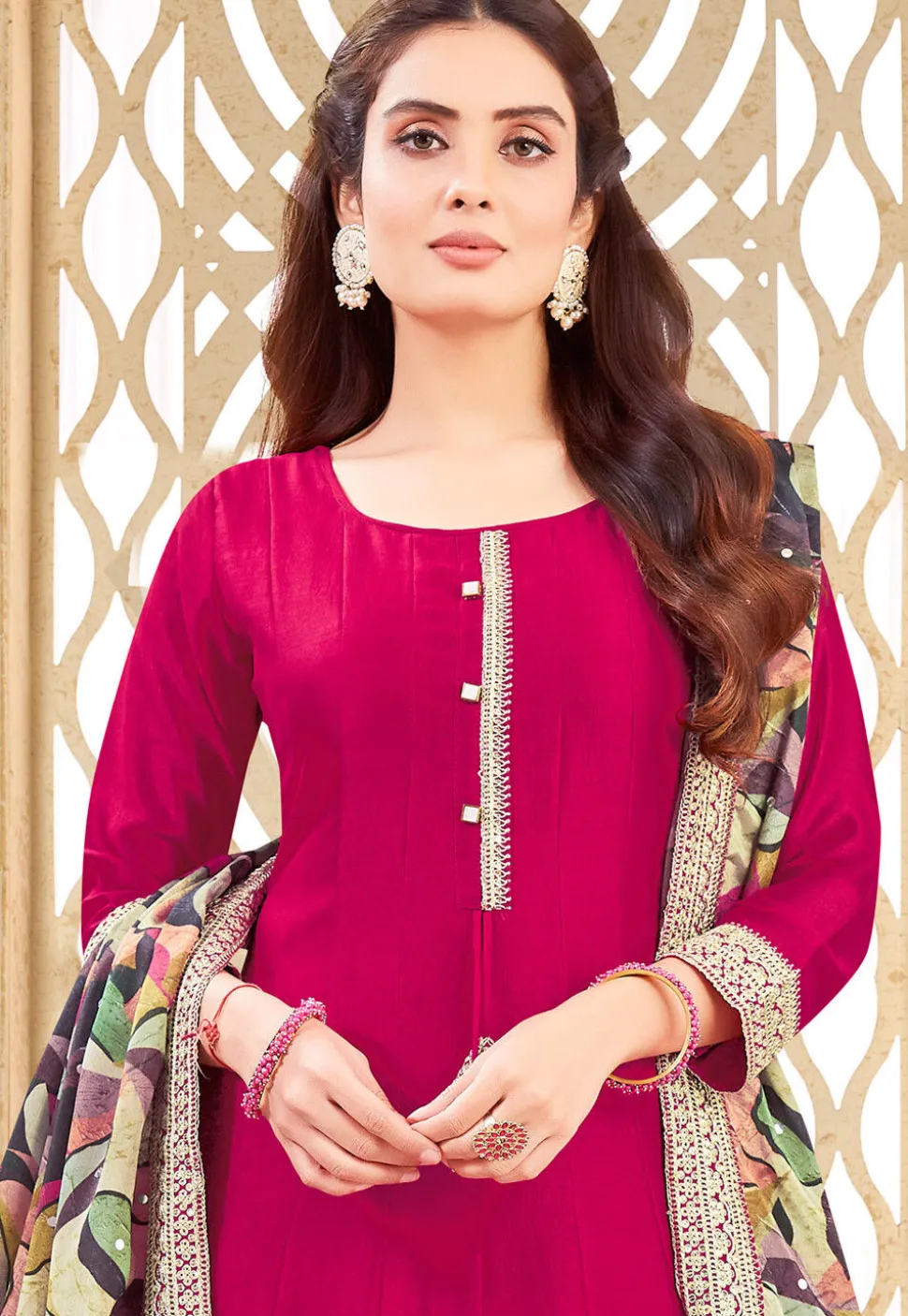 Embroidered Art Silk Anarkali Suit in Pink