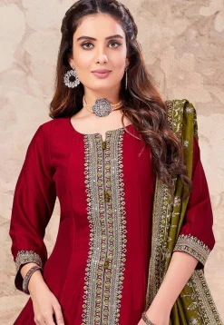Embroidered Art Silk Anarkali Suit in Maroon