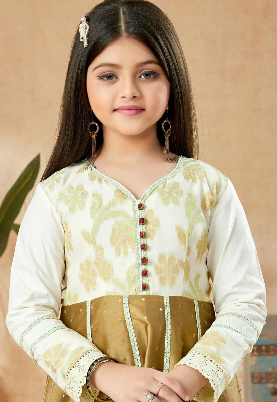 Embroidered Art Silk Anarkali Suit in Brown