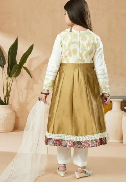 Embroidered Art Silk Anarkali Suit in Brown