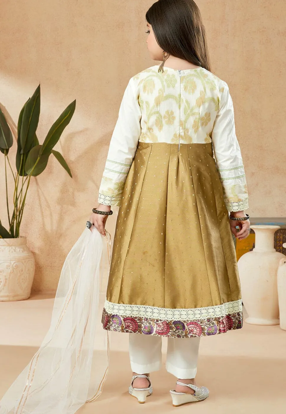 Embroidered Art Silk Anarkali Suit in Brown