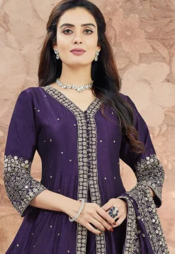 Embroidered Art Silk Anarkali Suit in Purple