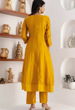 Embroidered Art Silk Anarkali Suit in Yellow