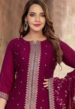Embroidered Art Silk Anarkali Suit in Purple