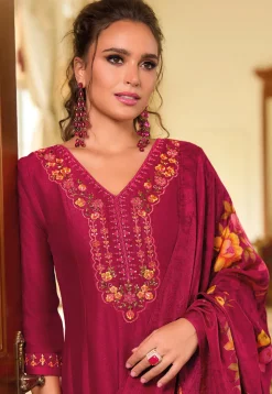 Embroidered Art Silk Anarkali Suit in Pink
