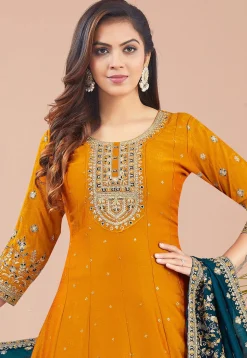 Embroidered Art Silk Anarkali suit in Mustard
