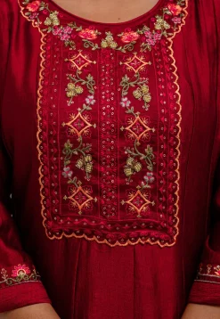 Embroidered Art Silk Anarkali Suit in Red