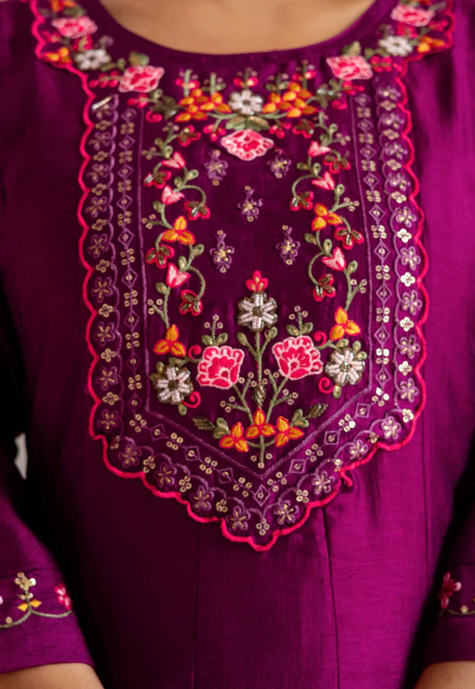 Embroidered Art Silk Anarkali Suit in Purple