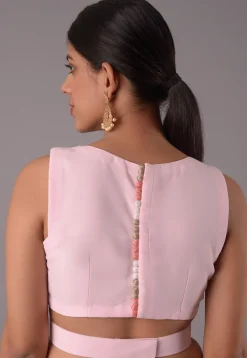 Embroidered Art Silk and Georgette Blouse in Baby Pink