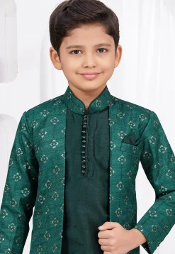 Embroidered Art Silk and Banarasi Silk Sherwani in Green