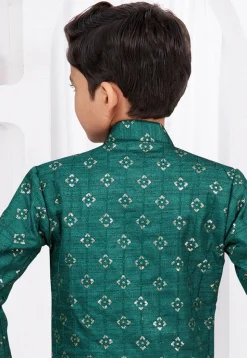 Embroidered Art Silk and Banarasi Silk Sherwani in Green