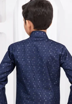 Embroidered Art Silk and Banarasi Silk Sherwani in Navy Blue