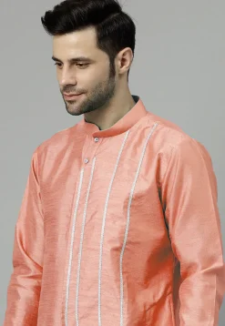 Embroidered Art Silk Asymmetric Kurta Set in Peach