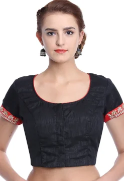 Embroidered Art Silk Blouse in Black
