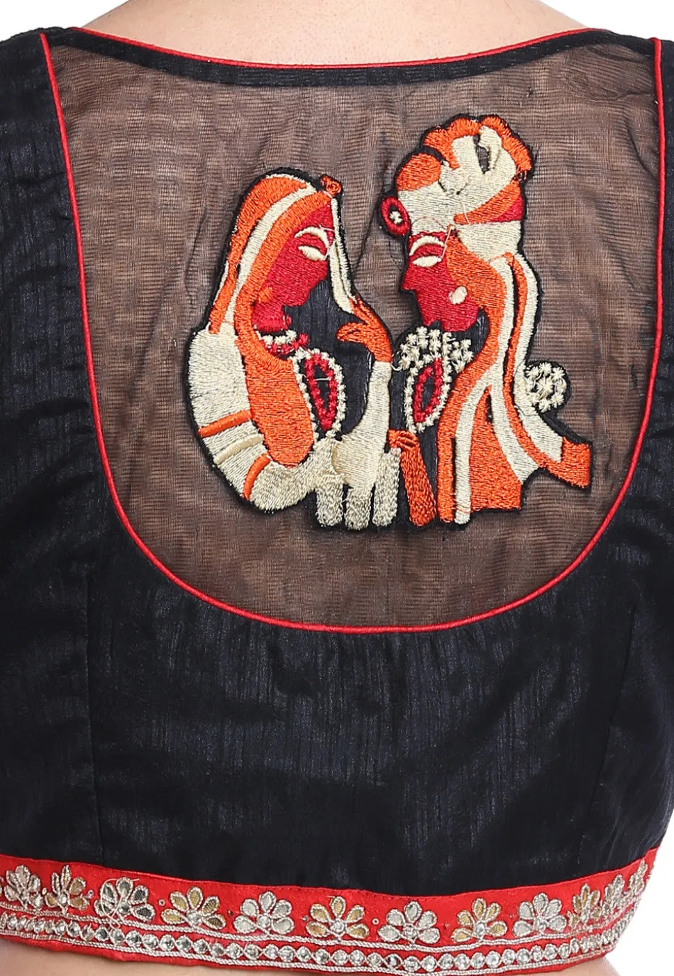 Embroidered Art Silk Blouse in Black