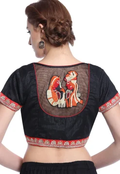Embroidered Art Silk Blouse in Black