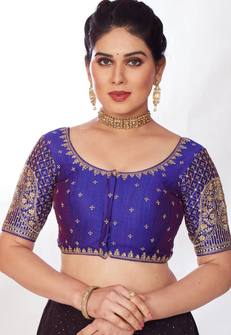 Embroidered Art Silk Blouse in Purple