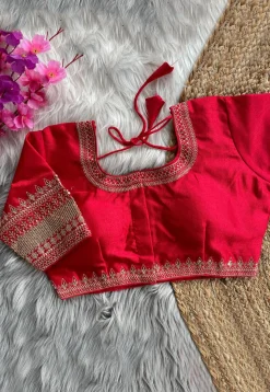 Embroidered Art Silk Blouse in Fuchsia