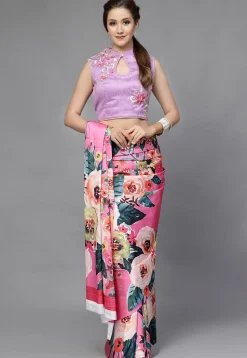 Embroidered Art Silk Blouse in Light Purple