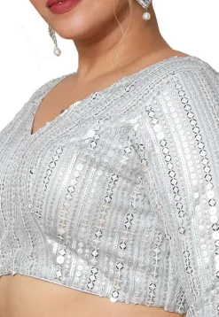 Embroidered Art Silk Blouse in Silver