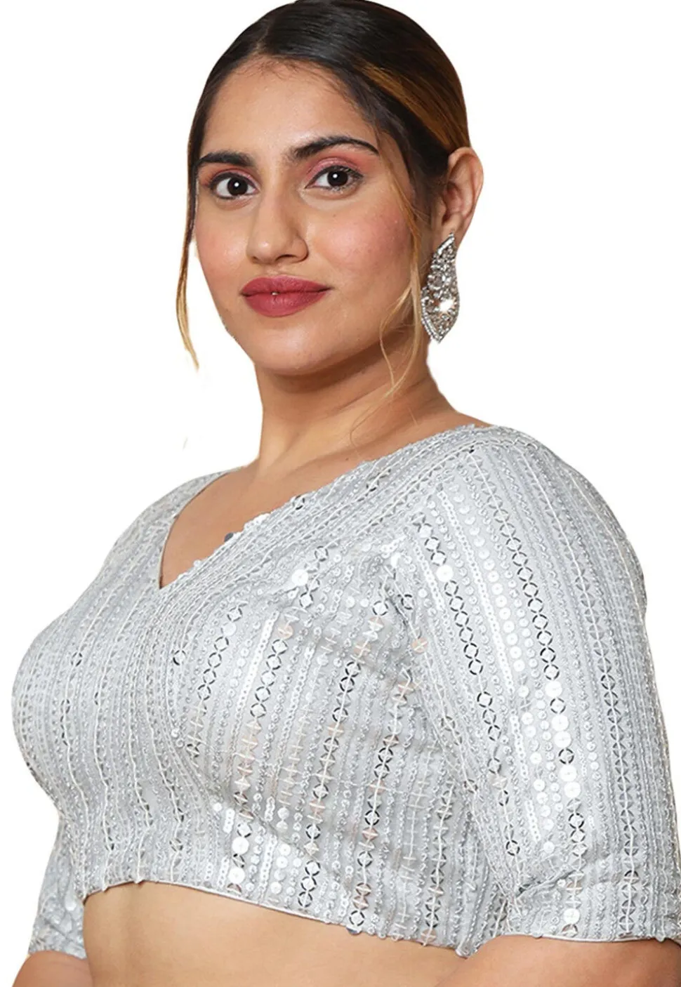 Embroidered Art Silk Blouse in Silver