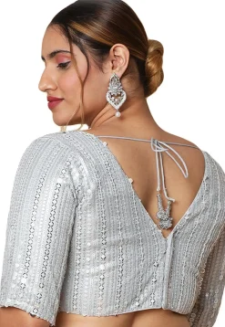 Embroidered Art Silk Blouse in Silver