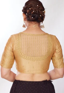 Embroidered Art Silk Blouse in Beige