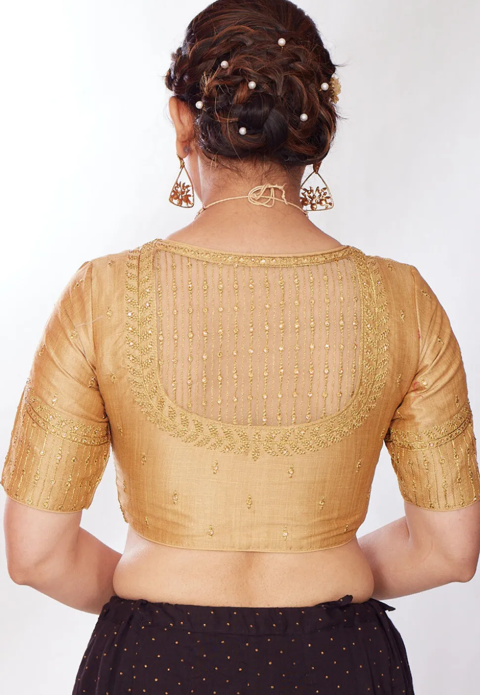 Embroidered Art Silk Blouse in Beige