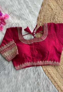 Embroidered Art Silk Blouse in Fuchsia