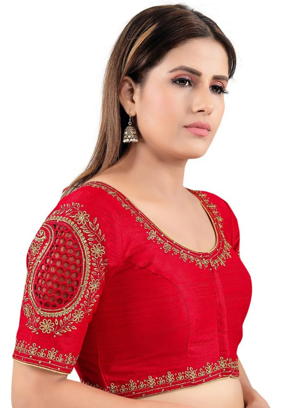 Embroidered Art Silk Blouse in Red
