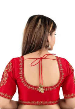 Embroidered Art Silk Blouse in Red