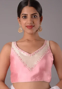 Embroidered Art Silk Blouse in Baby Pink