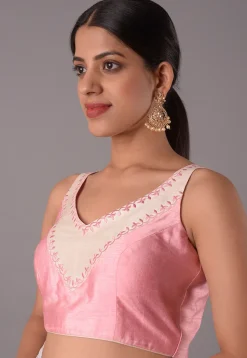 Embroidered Art Silk Blouse in Baby Pink