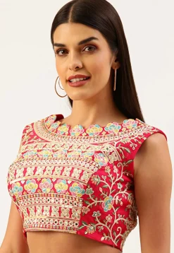 Embroidered Art Silk Blouse in Pink