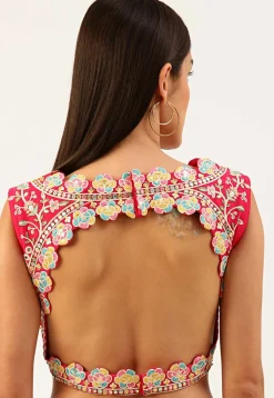 Embroidered Art Silk Blouse in Pink