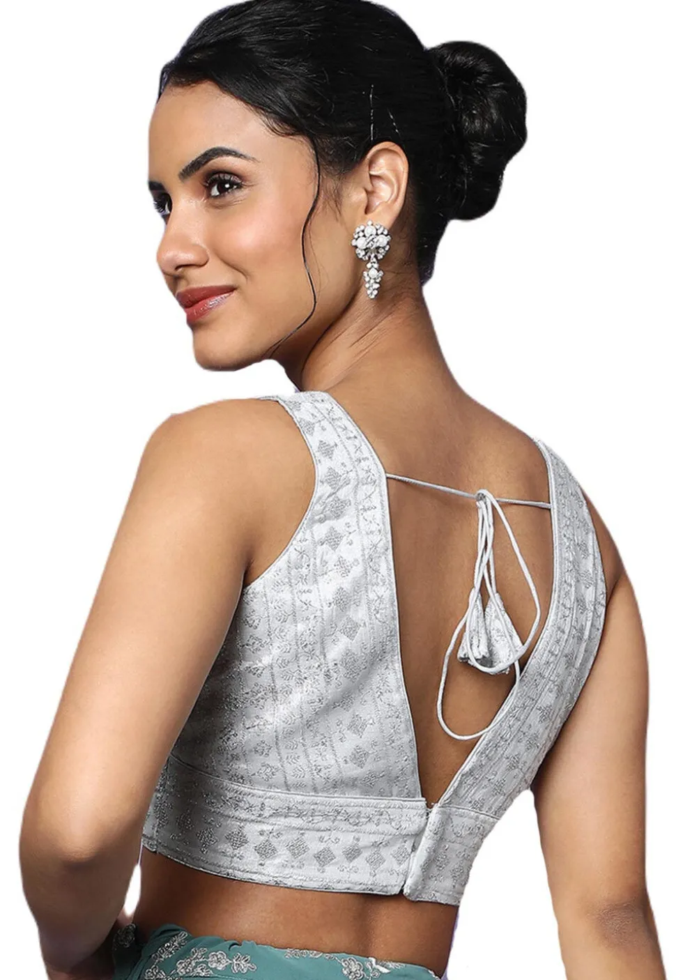 Embroidered Art Silk Blouse in Silver
