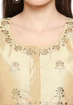 Embroidered Art Silk Blouse in Beige