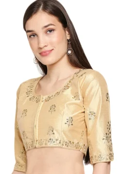 Embroidered Art Silk Blouse in Beige