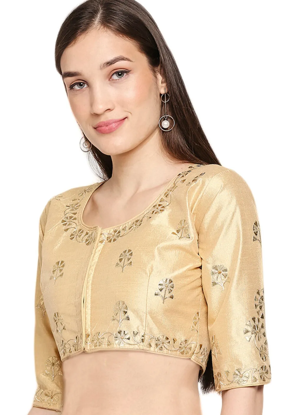 Embroidered Art Silk Blouse in Beige