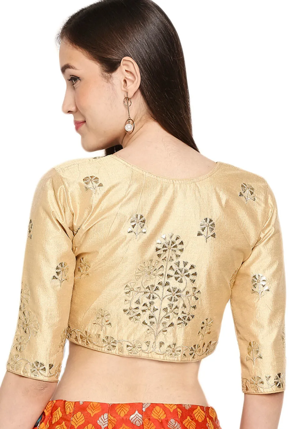 Embroidered Art Silk Blouse in Beige