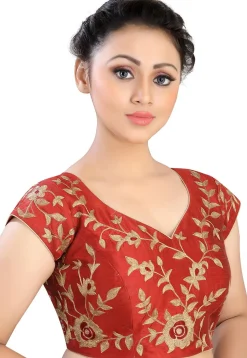 Embroidered Art Silk Blouse in Maroon