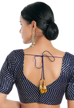 Embroidered Art Silk Blouse in Navy Blue